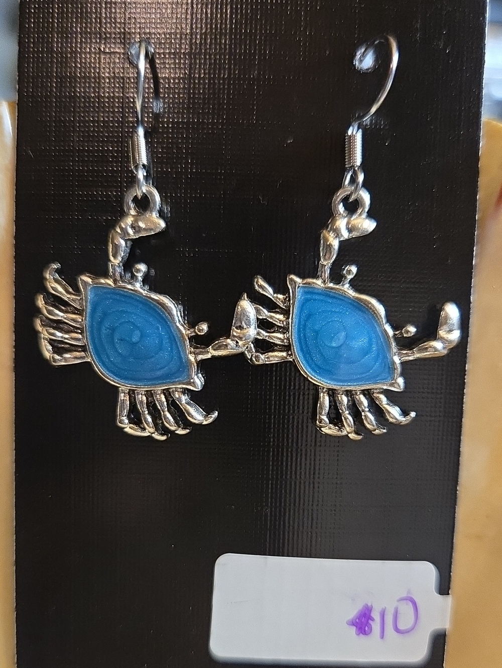 Blue Crab Dangle Earrings - Silver Tone Women Jewelry